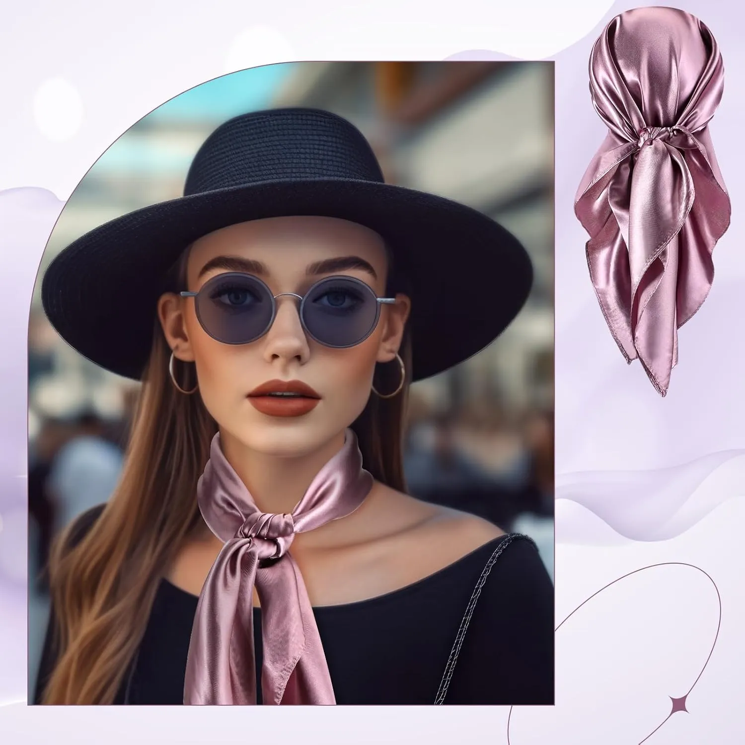 SATINIOR 35 Inch Silky Head Scarf 2 Pcs Large Square Neck Scarf Sleeping Hair Wrapping Satin Bandana for Women