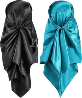 SATINIOR 35 Inch Silky Head Scarf 2 Pcs Large Square Neck Scarf Sleeping Hair Wrapping Satin Bandana for Women