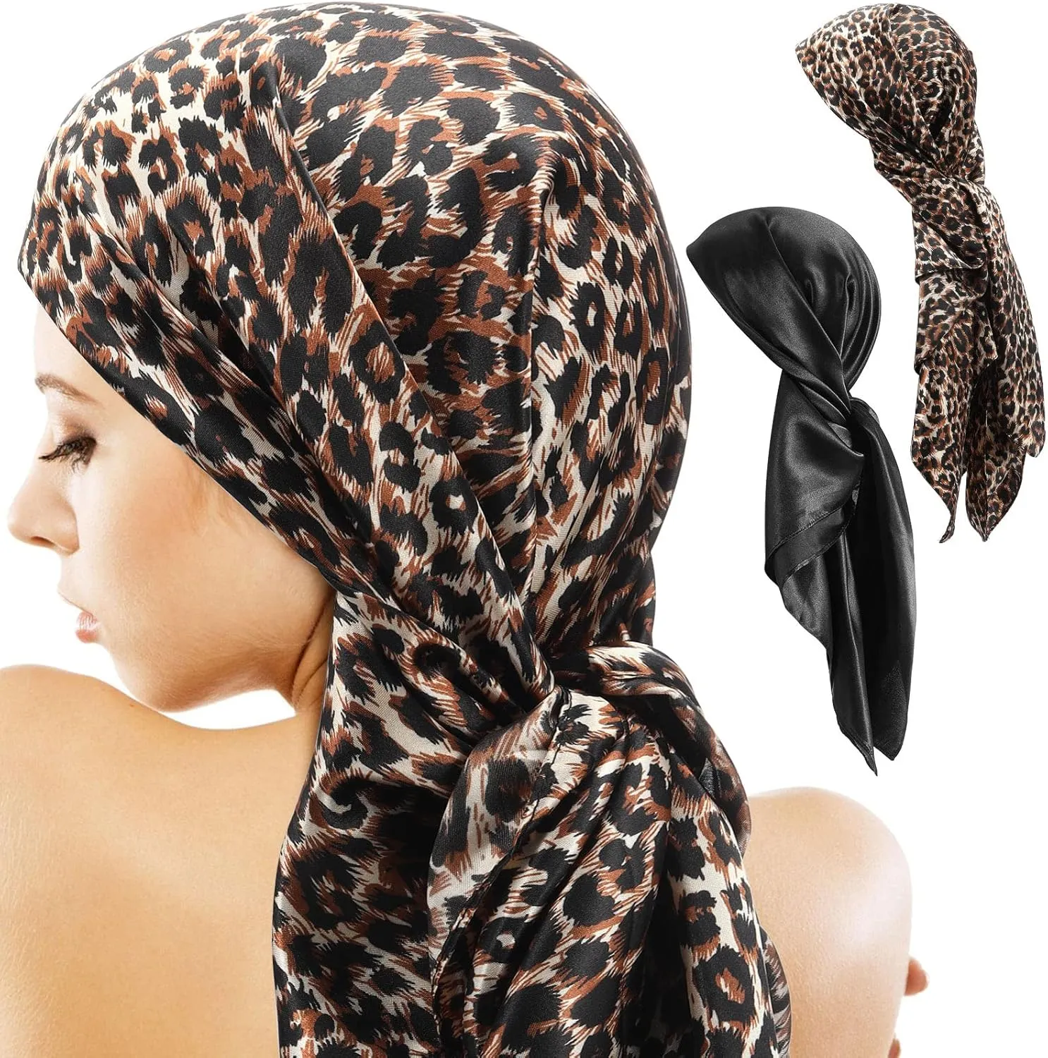 SATINIOR 35 Inch Silky Head Scarf 2 Pcs Large Square Neck Scarf Sleeping Hair Wrapping Satin Bandana for Women