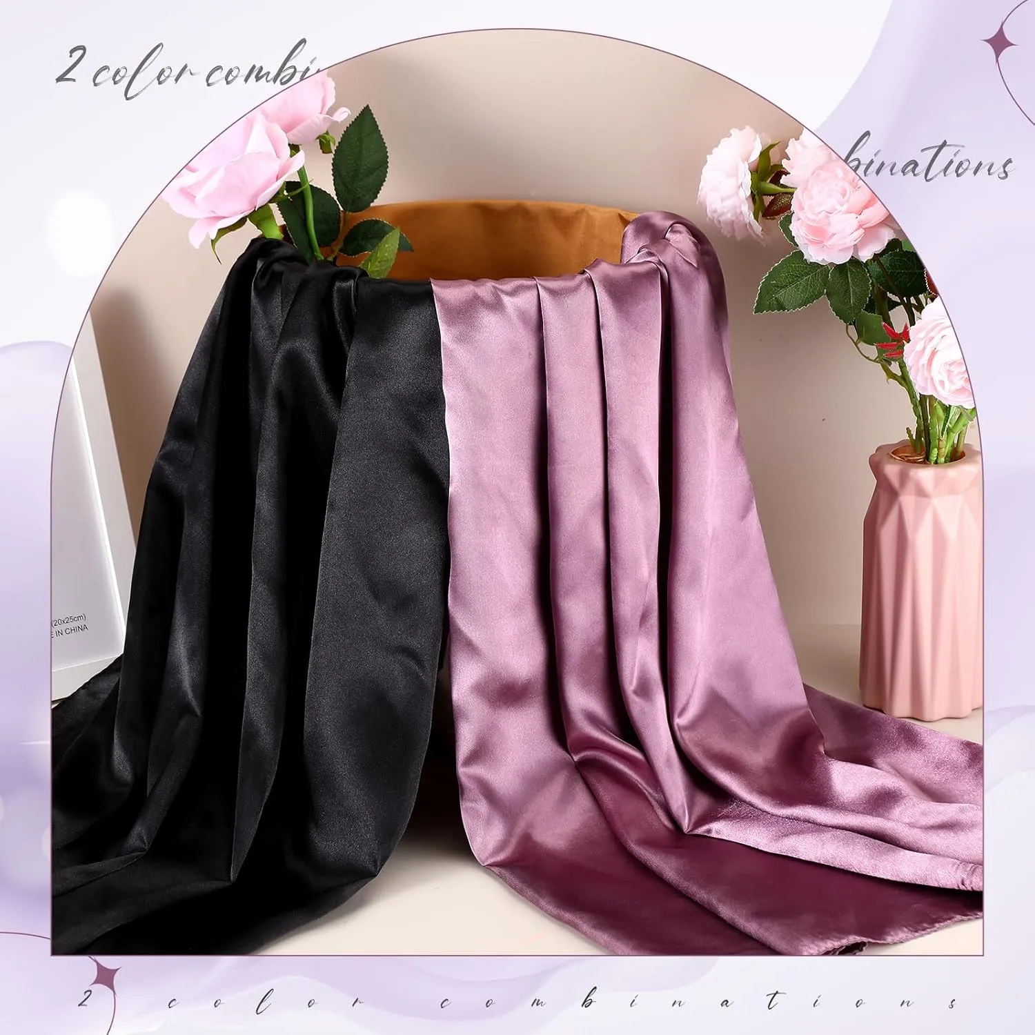 SATINIOR 35 Inch Silky Head Scarf 2 Pcs Large Square Neck Scarf Sleeping Hair Wrapping Satin Bandana for Women
