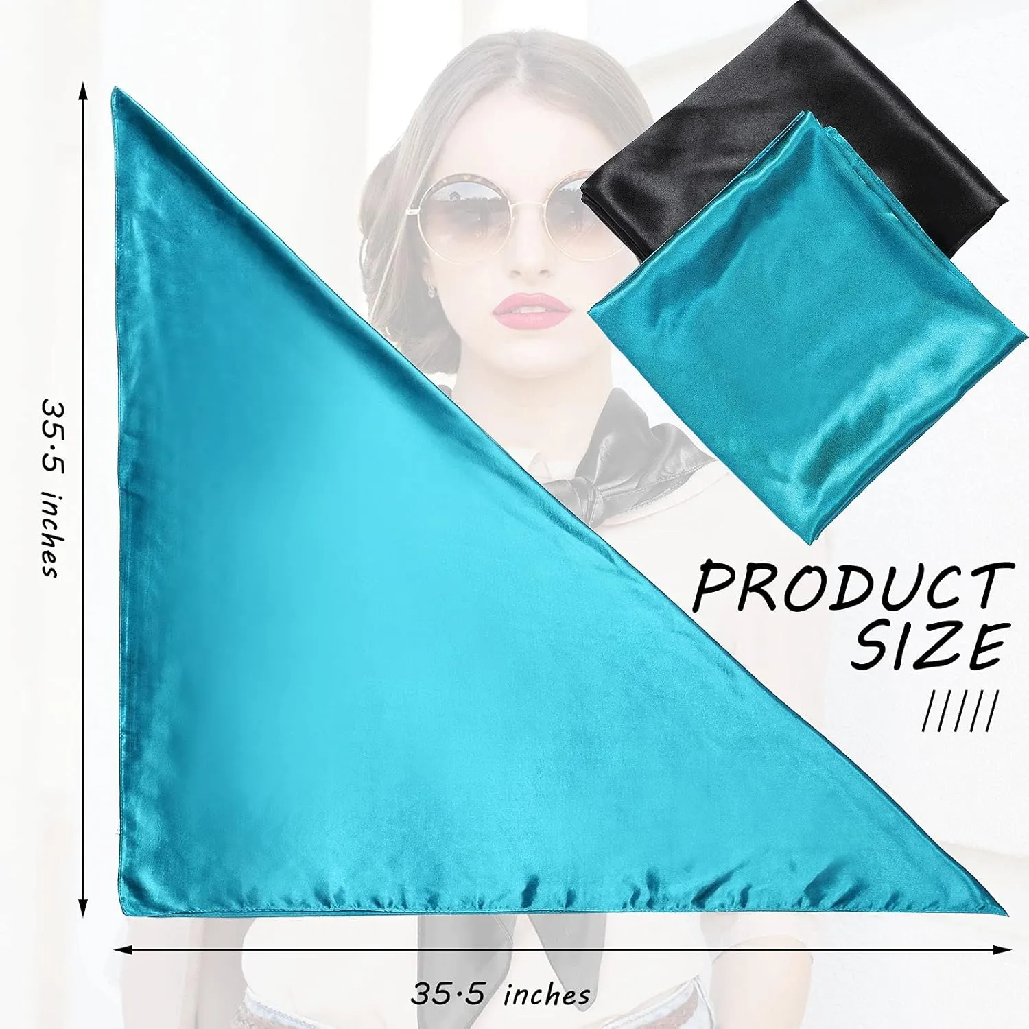 SATINIOR 35 Inch Silky Head Scarf 2 Pcs Large Square Neck Scarf Sleeping Hair Wrapping Satin Bandana for Women
