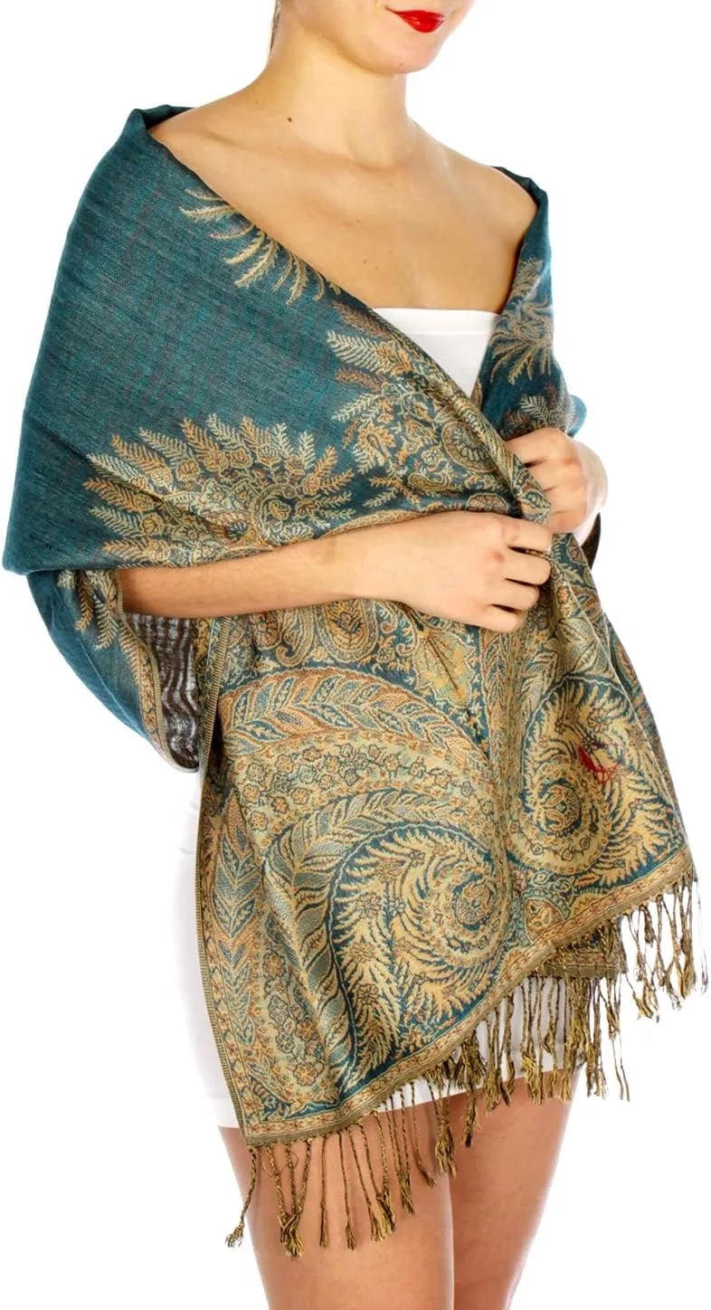 SERENITA Pashmina Scarf for Women Large Cashmere feel Big Paisley Rave Shawl Wraps, Soft Scarves Travel Accessories
