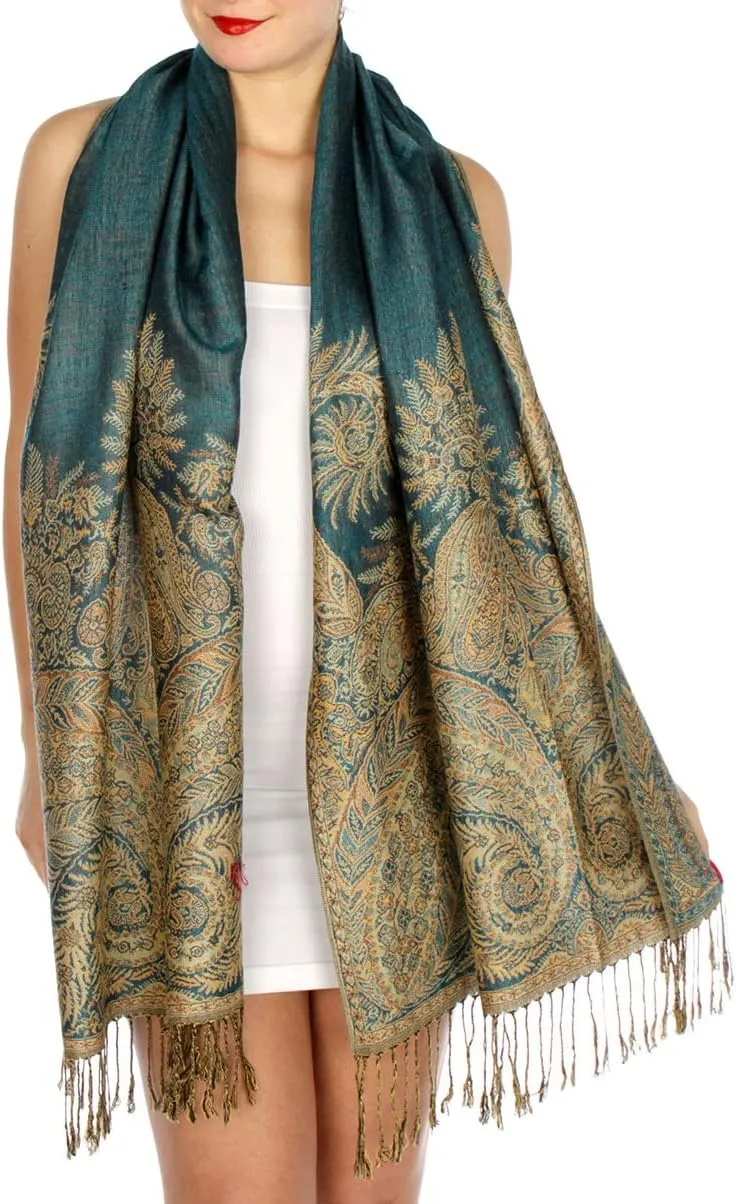 SERENITA Pashmina Scarf for Women Large Cashmere feel Big Paisley Rave Shawl Wraps, Soft Scarves Travel Accessories