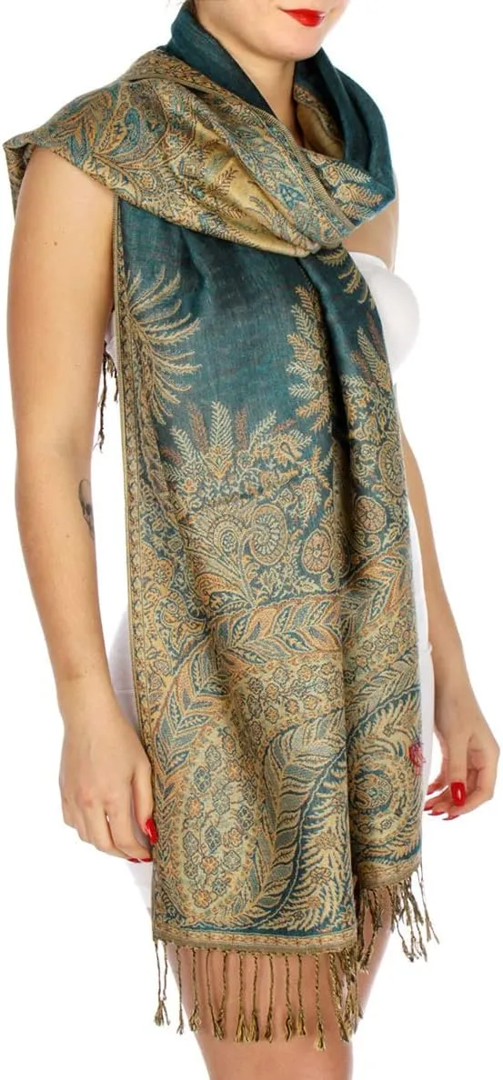 SERENITA Pashmina Scarf for Women Large Cashmere feel Big Paisley Rave Shawl Wraps, Soft Scarves Travel Accessories