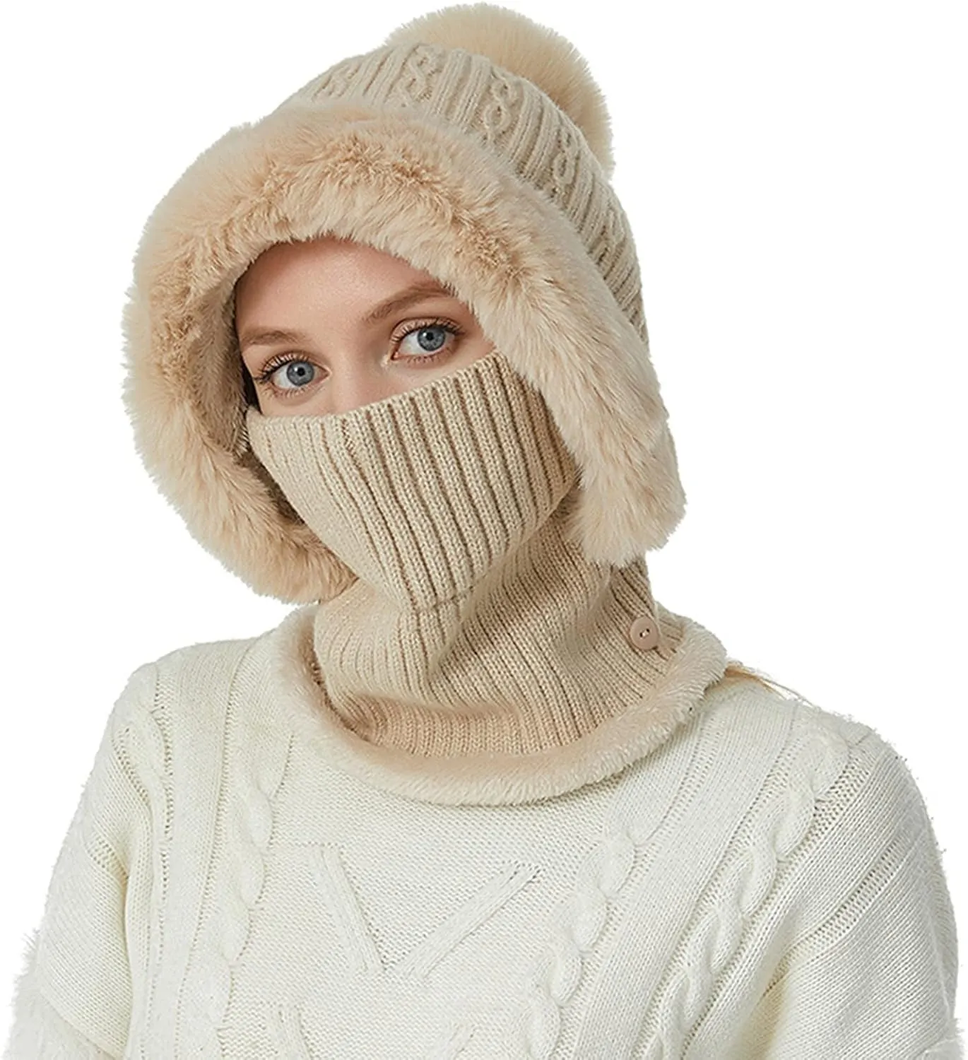 Ski Cap for Men and Women Windproof Winter Cap Neck Warmer Winter Hats Scarf Set Neck Warmer Warm Soft Hat