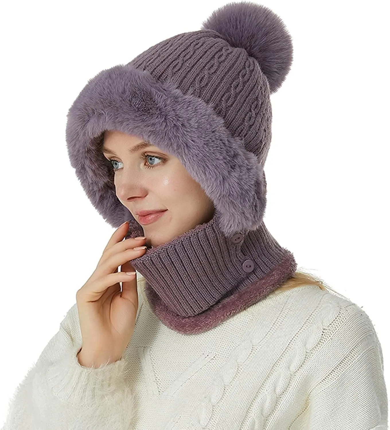 Ski Cap for Men and Women Windproof Winter Cap Neck Warmer Winter Hats Scarf Set Neck Warmer Warm Soft Hat