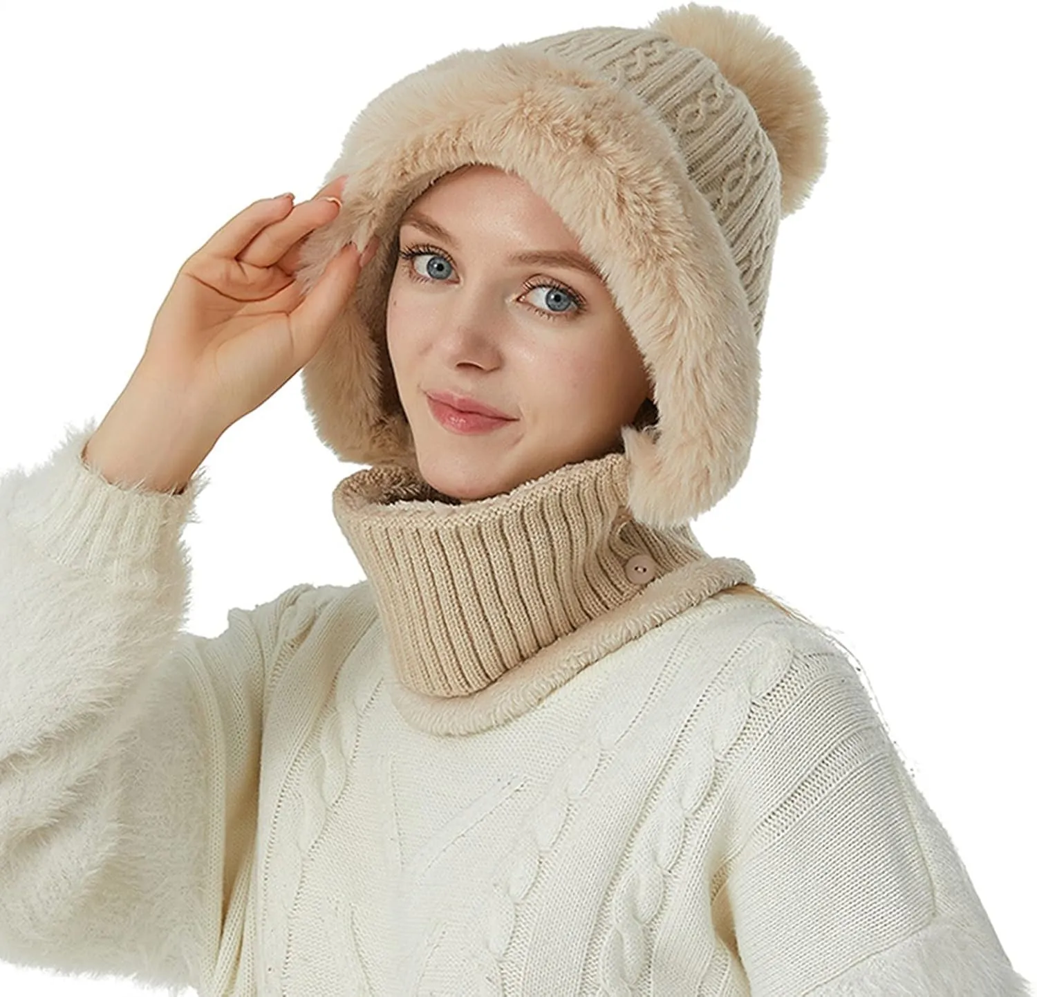 Ski Cap for Men and Women Windproof Winter Cap Neck Warmer Winter Hats Scarf Set Neck Warmer Warm Soft Hat