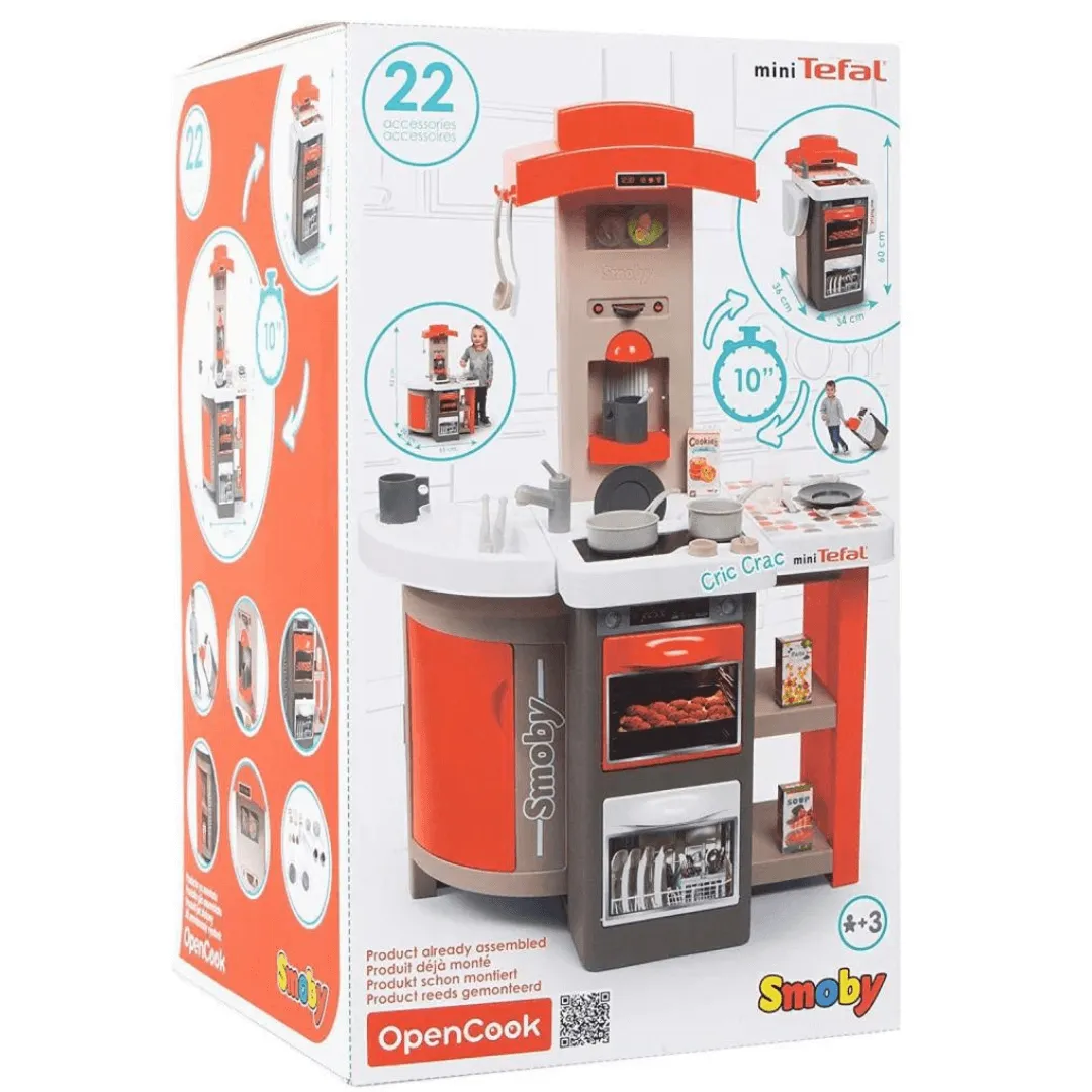 Smoby Tefal Opencook Compact Play Kitchen - Realistic Sounds, 22 Accessories for Imaginative Play