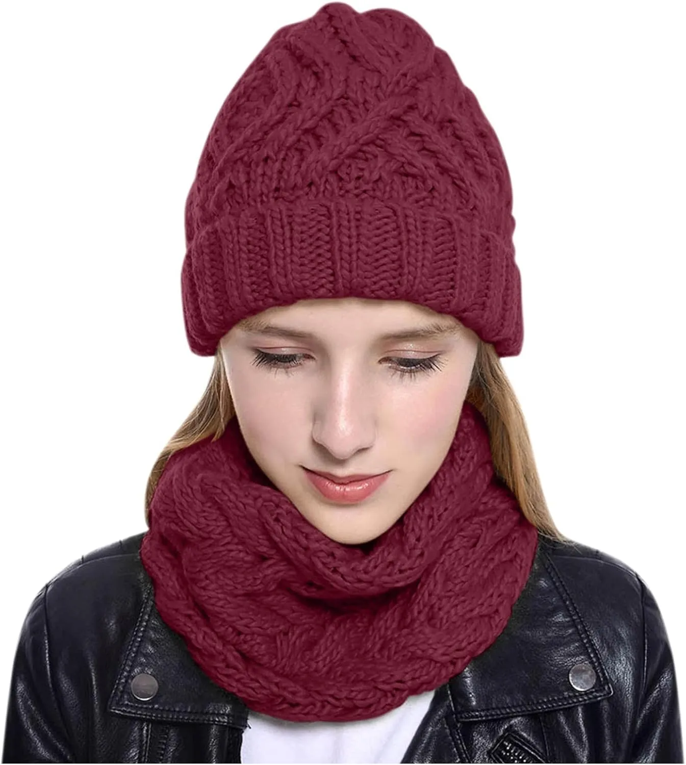 Soft Slouchy Cap and Scarf Set Hat for Men and Women Winter Knit Hat Neck Warmer Scarf Set Winter Knitted Hat Scarf Set