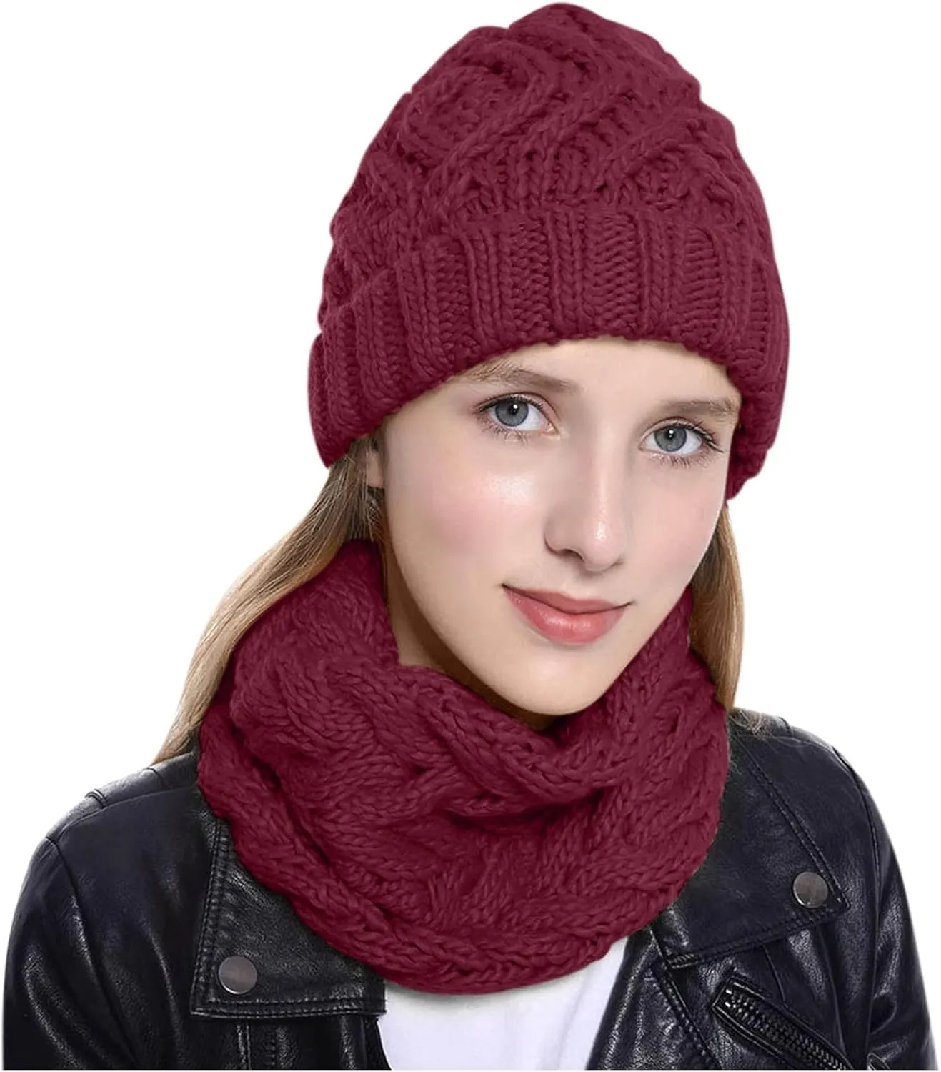 Soft Slouchy Cap and Scarf Set Hat for Men and Women Winter Knit Hat Neck Warmer Scarf Set Winter Knitted Hat Scarf Set