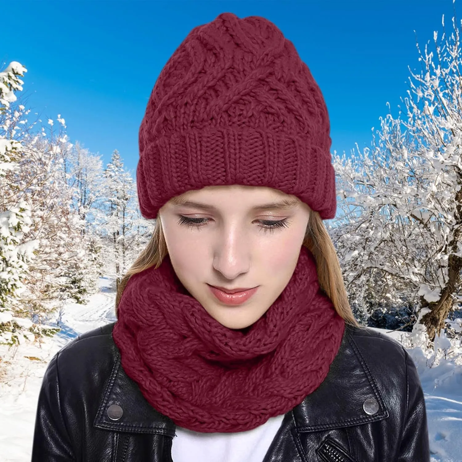 Soft Slouchy Cap and Scarf Set Hat for Men and Women Winter Knit Hat Neck Warmer Scarf Set Winter Knitted Hat Scarf Set