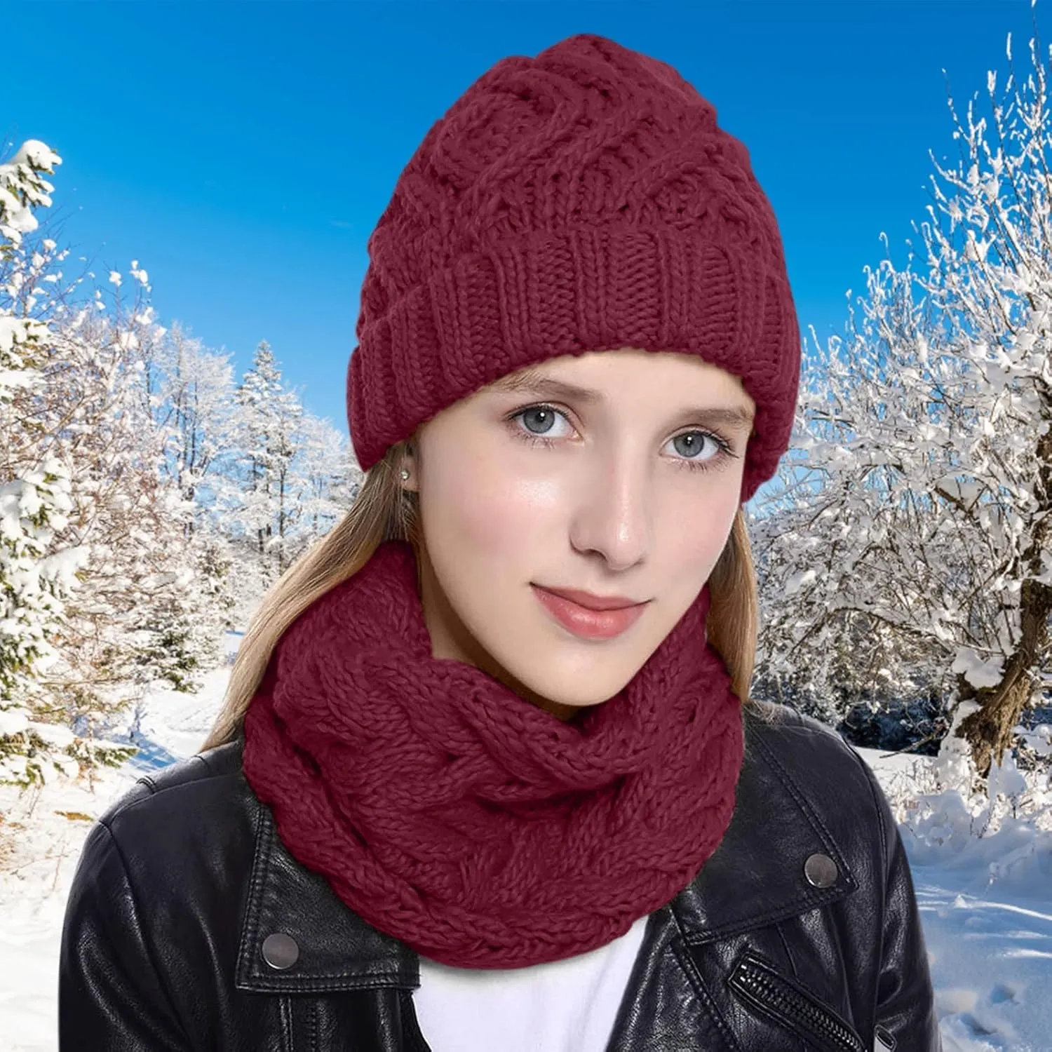 Soft Slouchy Cap and Scarf Set Hat for Men and Women Winter Knit Hat Neck Warmer Scarf Set Winter Knitted Hat Scarf Set