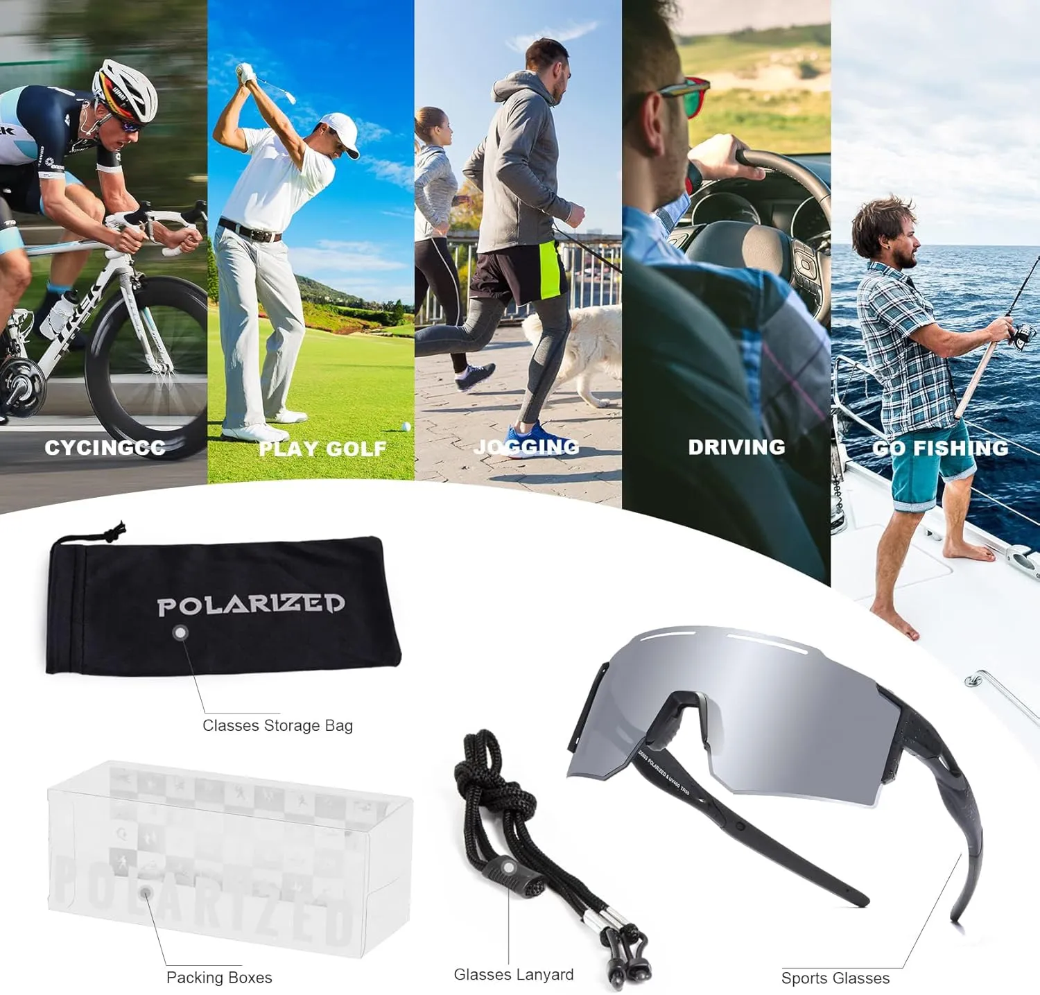 Sports Polarized Sunglasses for Men and Women, UV 400 TR90 Protection Sunglasses for Cycling, Skiing, Driving