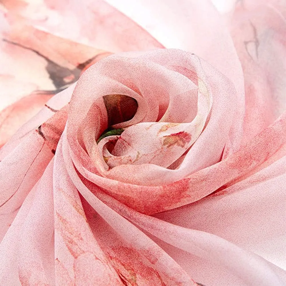 Square Large Neck Scarf Lightweight Silk Scarf Ladies Digital Printed Silk Scarf Breathable Chiffon Shawl Soft, 175x110CM, Pink