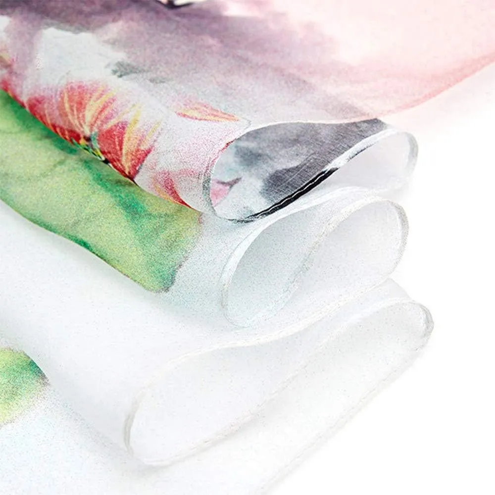 Square Large Neck Scarf Silk Scarf Ladies Digital Printed Neck Scarf Breathable Lightweight Chiffon Shawl Soft