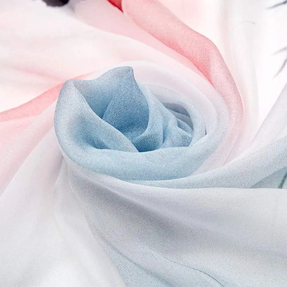 Square Large Neck Scarf Silk Scarf Ladies Digital Printed Neck Scarf Breathable Lightweight Chiffon Shawl Soft