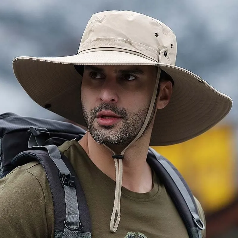 Summer Sun Protection Hat for Men and Quick Dry Fishing Hat Wide Brim Outdoor Hiking Cap for Camping and Sun Protection