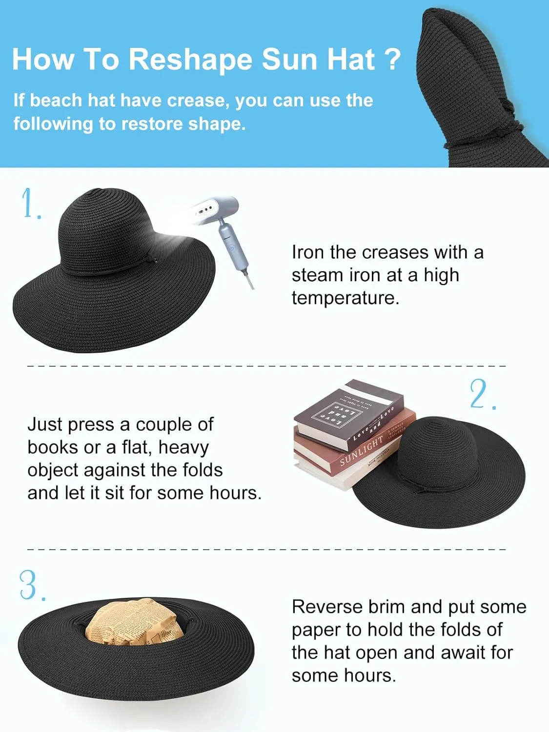 Sun Hats for Women, Oversize Wide Brim Straw Hat for Summer Travel Beach Foldable UV Protection with Wind Lanyard UPF 50 