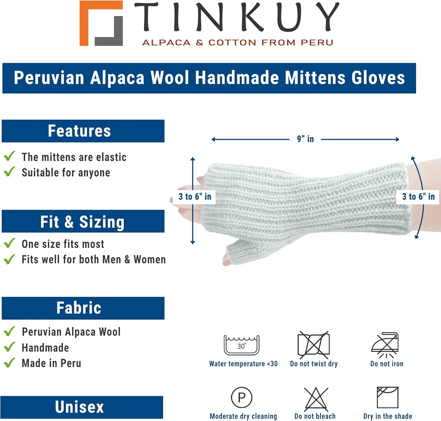 TINKUY PERU Alpaca Wool Fingerless Gloves  Unisex, Hand-Knitted, Warm, Soft, Hypoallergenic  One Size for Winter & Work