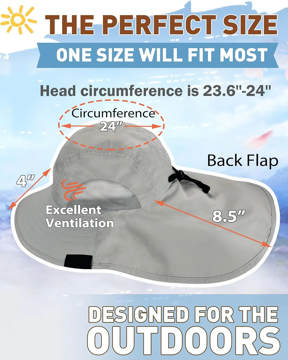 Tirrinia Neck Flap Sun Hat with Wide Brim - UPF 50  Hiking Safari Fishing Caps for Men and Women, Perfect for Outdoor Adventures