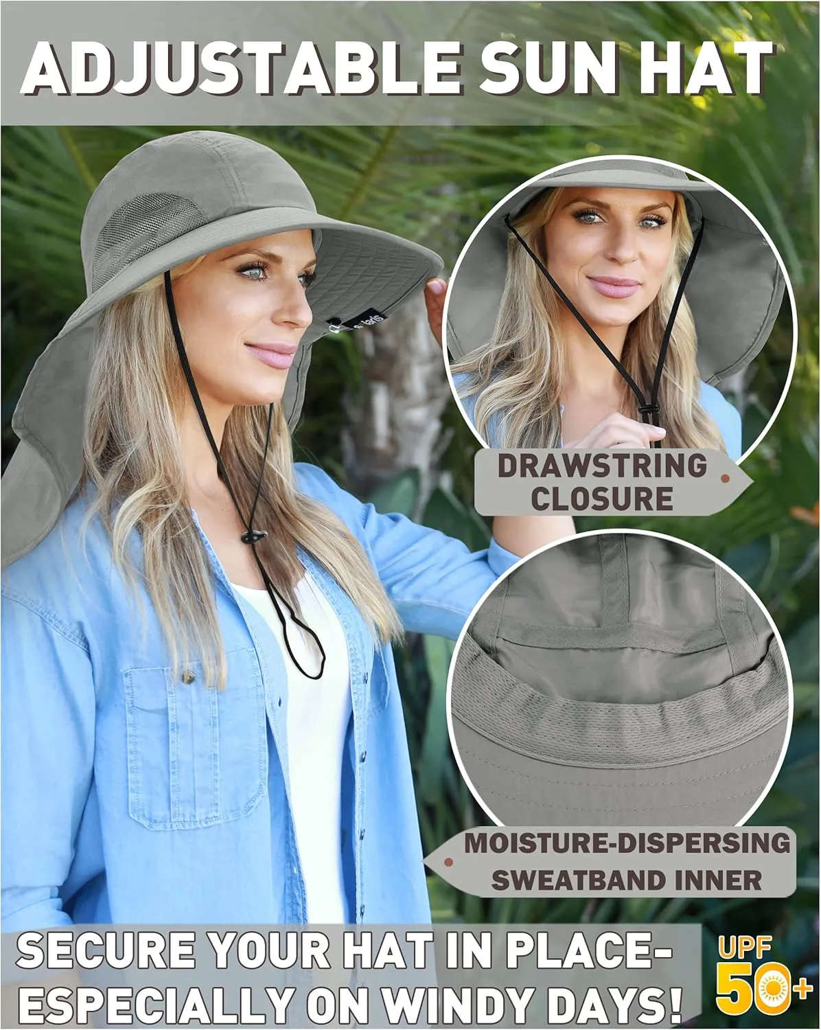 Tirrinia Neck Flap Sun Hat with Wide Brim - UPF 50  Hiking Safari Fishing Caps for Men and Women, Perfect for Outdoor Adventures