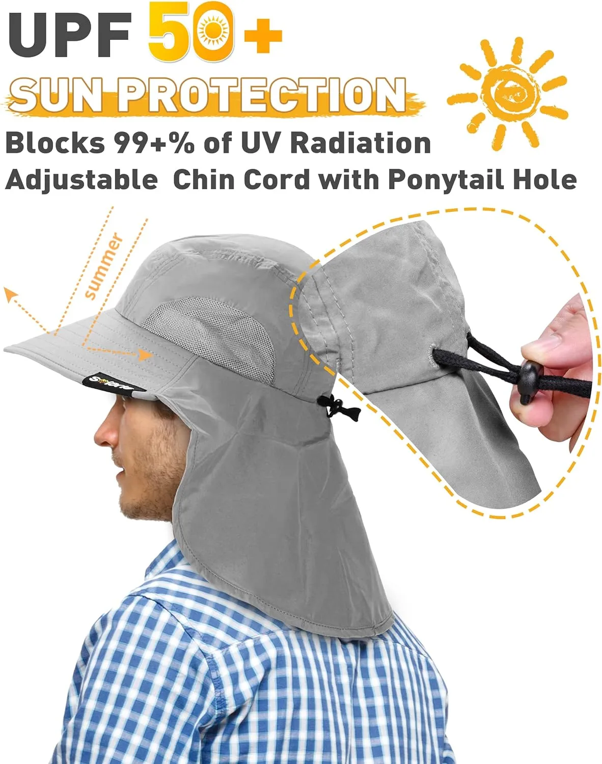 Tirrinia Neck Flap Sun Hat with Wide Brim - UPF 50  Hiking Safari Fishing Caps for Men and Women, Perfect for Outdoor Adventures