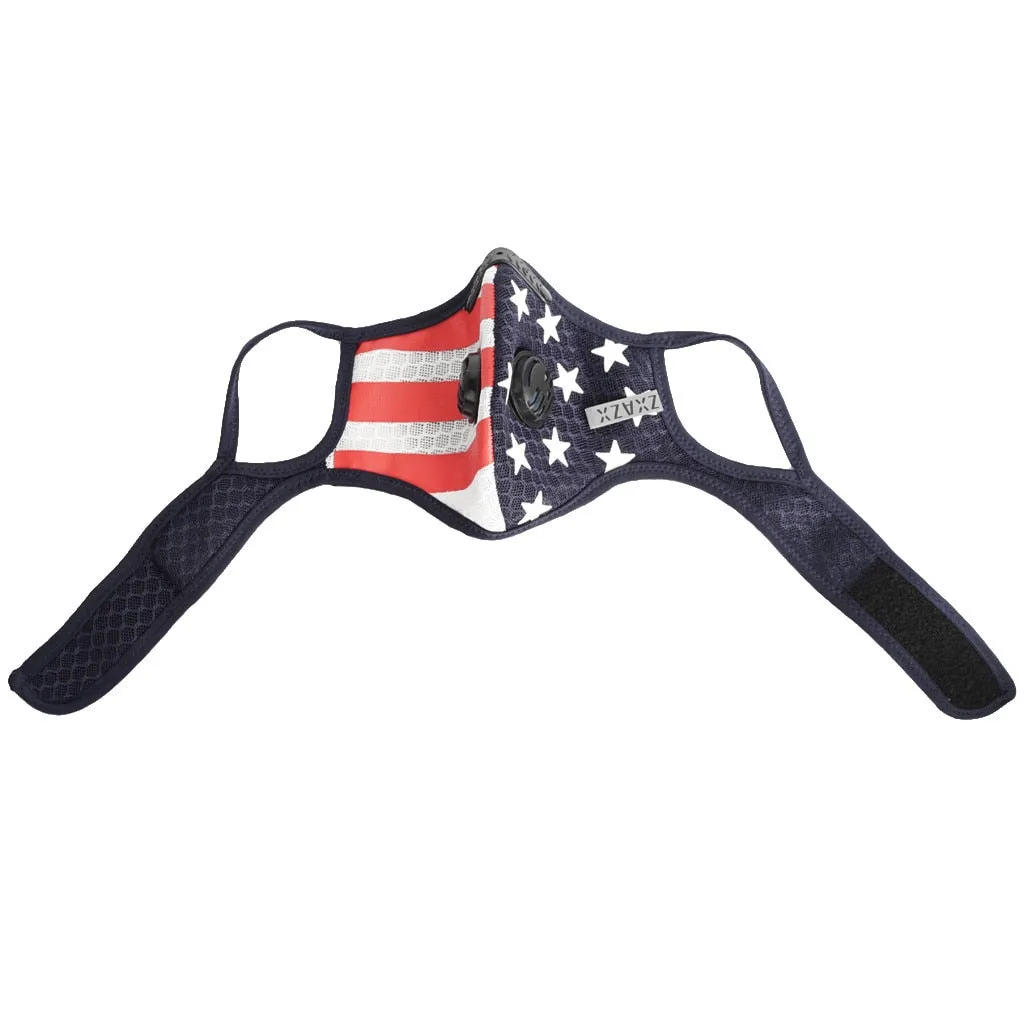 US Flag Sports Mask with 5-Layer PM2.5 Filter & Valves| American Flag Cycling Mask
