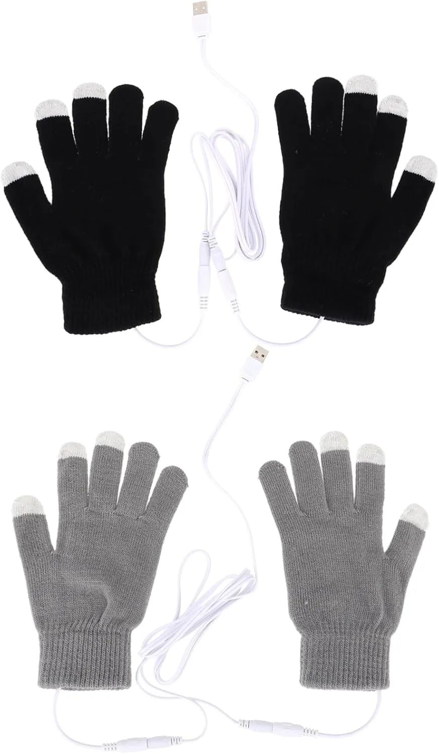 VICASKY 2Pairs USB Heated Touchscreen Gloves for Winter Mitts Unisex Hand Warmers for Gaming Typing Outdoor Activities Compatible with Smartphones and Devices