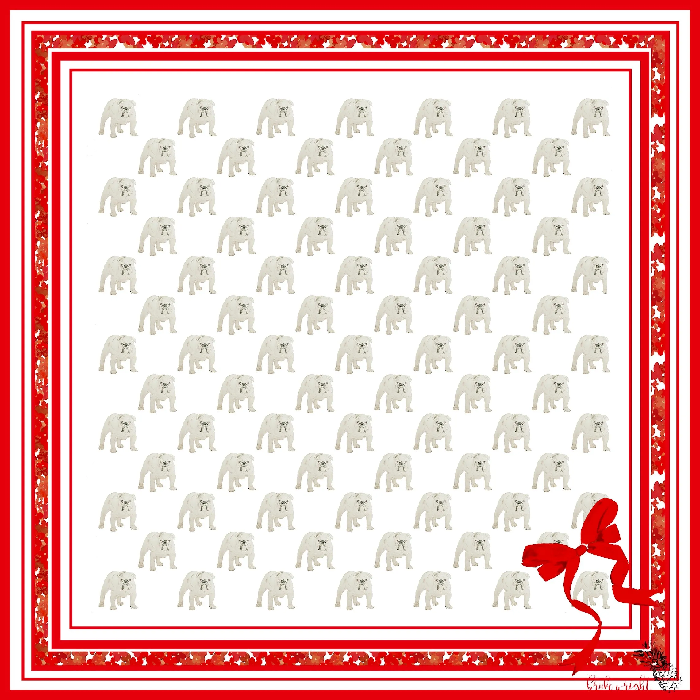 White Bulldog with Red Scarf