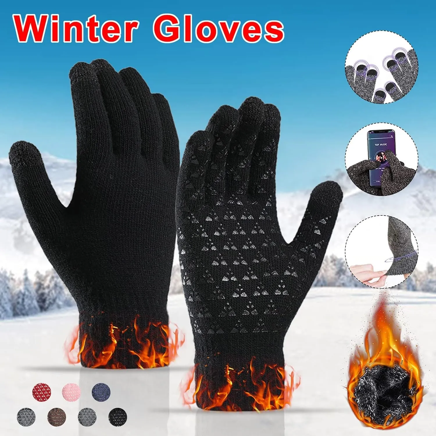Winter Gloves Men,Full Fingers Touch Screen Thermal Knit Lining Warming Gloves for Kids Cold Weather Hiking Driving