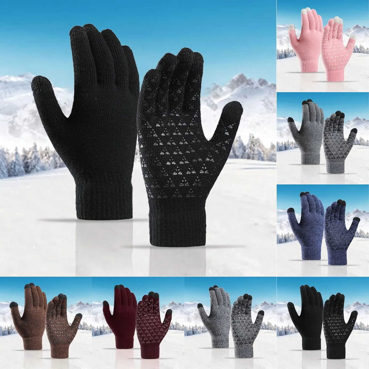 Winter Gloves Men,Full Fingers Touch Screen Thermal Knit Lining Warming Gloves for Kids Cold Weather Hiking Driving