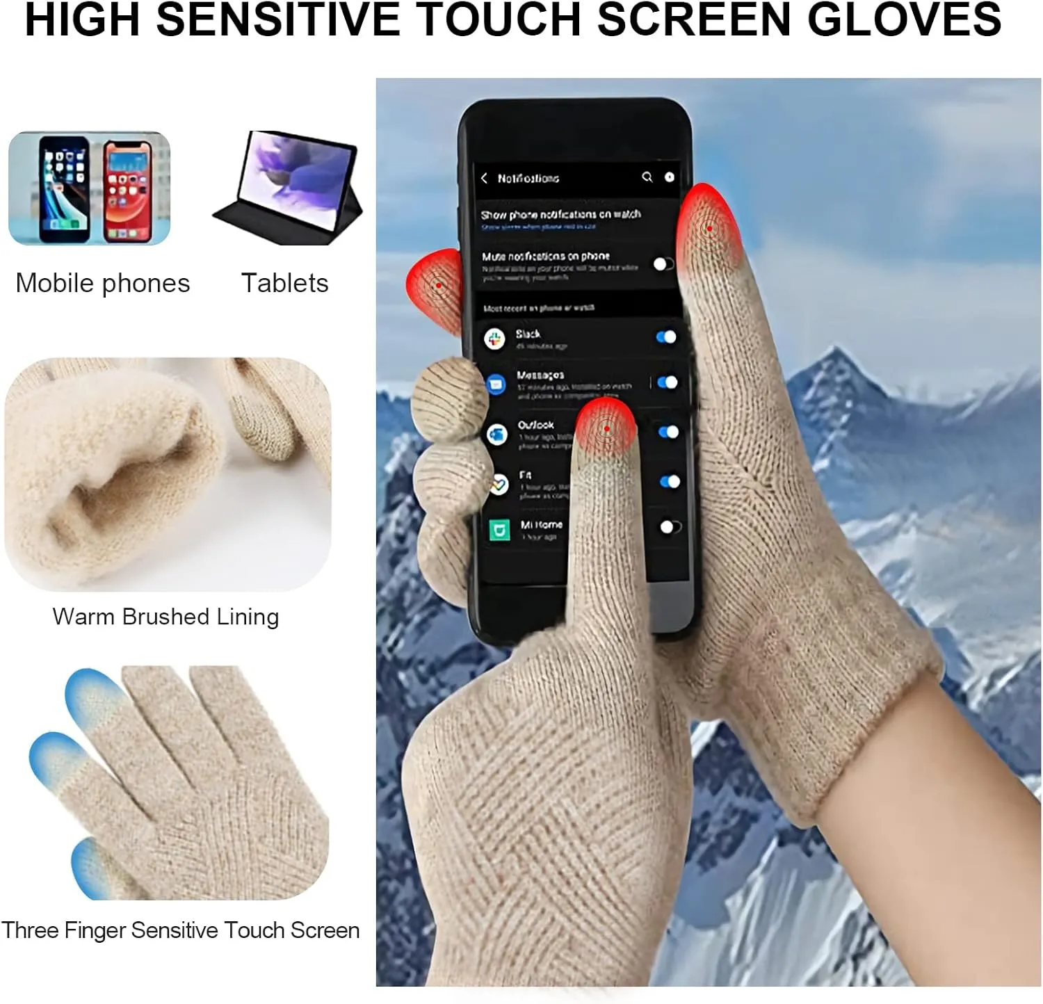 Winter Scarf Hat Glove Set Rhombus Knitted Beanie Hat with Pom Pom Long Scarf Touch Screen Gloves Warm Soft Wool