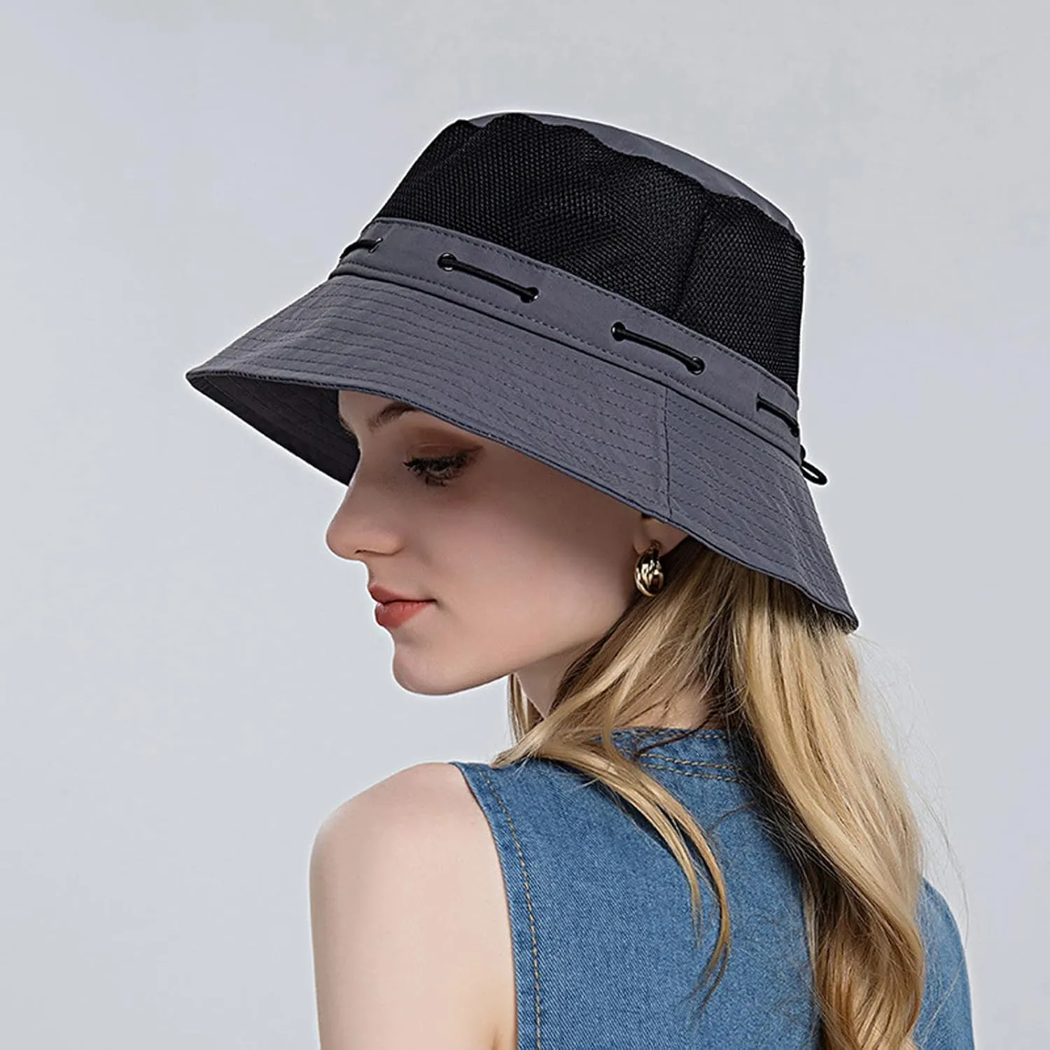 Women Sun Hat Wide Brim Protection Beach Hat Adjustable Bucket Hat Summer Hats Dark Bucket Hats for Men