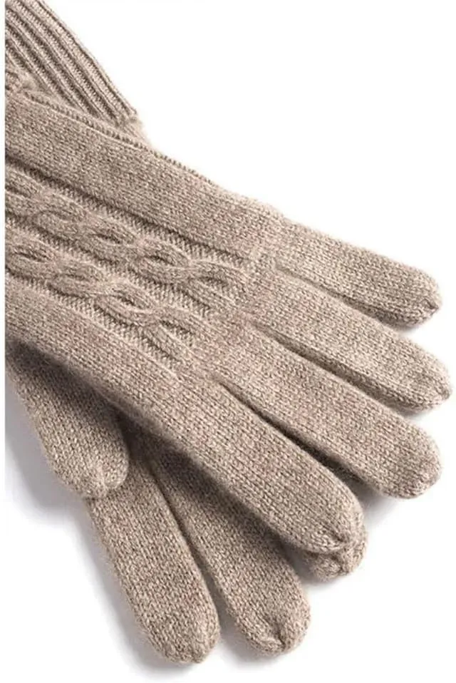 Women’S 100% Cashmere Twisted Knit Solid Long Gloves Winter Thicken Ultra Soft Ribbed Cuffs Mittens