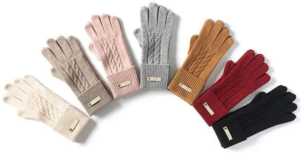 Women’S 100% Cashmere Twisted Knit Solid Long Gloves Winter Thicken Ultra Soft Ribbed Cuffs Mittens