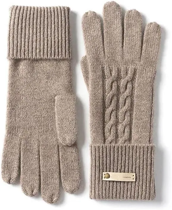 Women’S 100% Cashmere Twisted Knit Solid Long Gloves Winter Thicken Ultra Soft Ribbed Cuffs Mittens