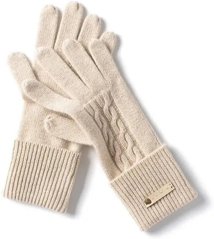 Women’S 100% Cashmere Twisted Knit Solid Long Gloves Winter Thicken Ultra Soft Ribbed Cuffs Mittens