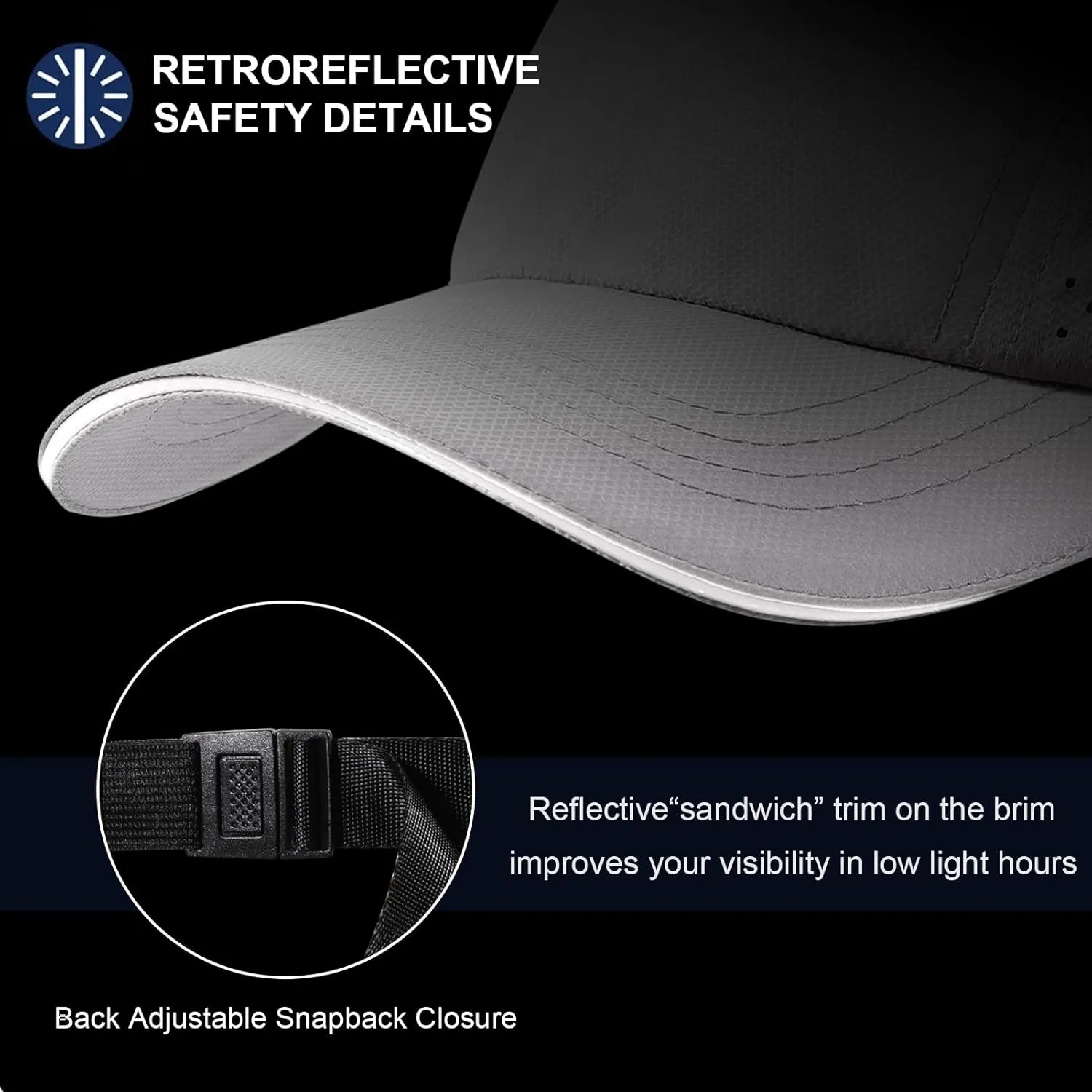 XXL Mens Quick Dry Baseball Cap Cooling Breathable Mesh Sports Cap Lightweight Run Hat with Reflective Trim