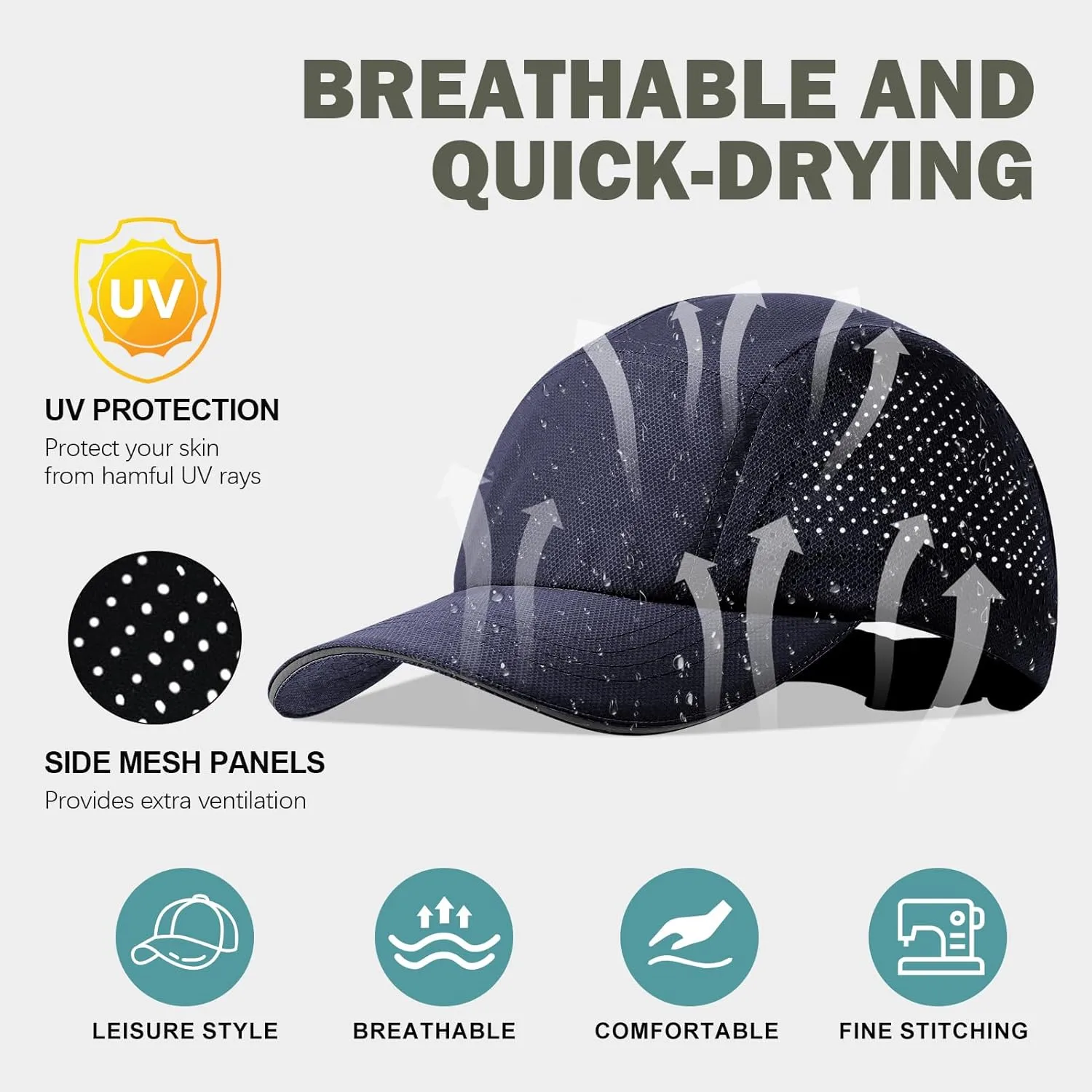 XXL Mens Quick Dry Baseball Cap Cooling Breathable Mesh Sports Cap Lightweight Run Hat with Reflective Trim