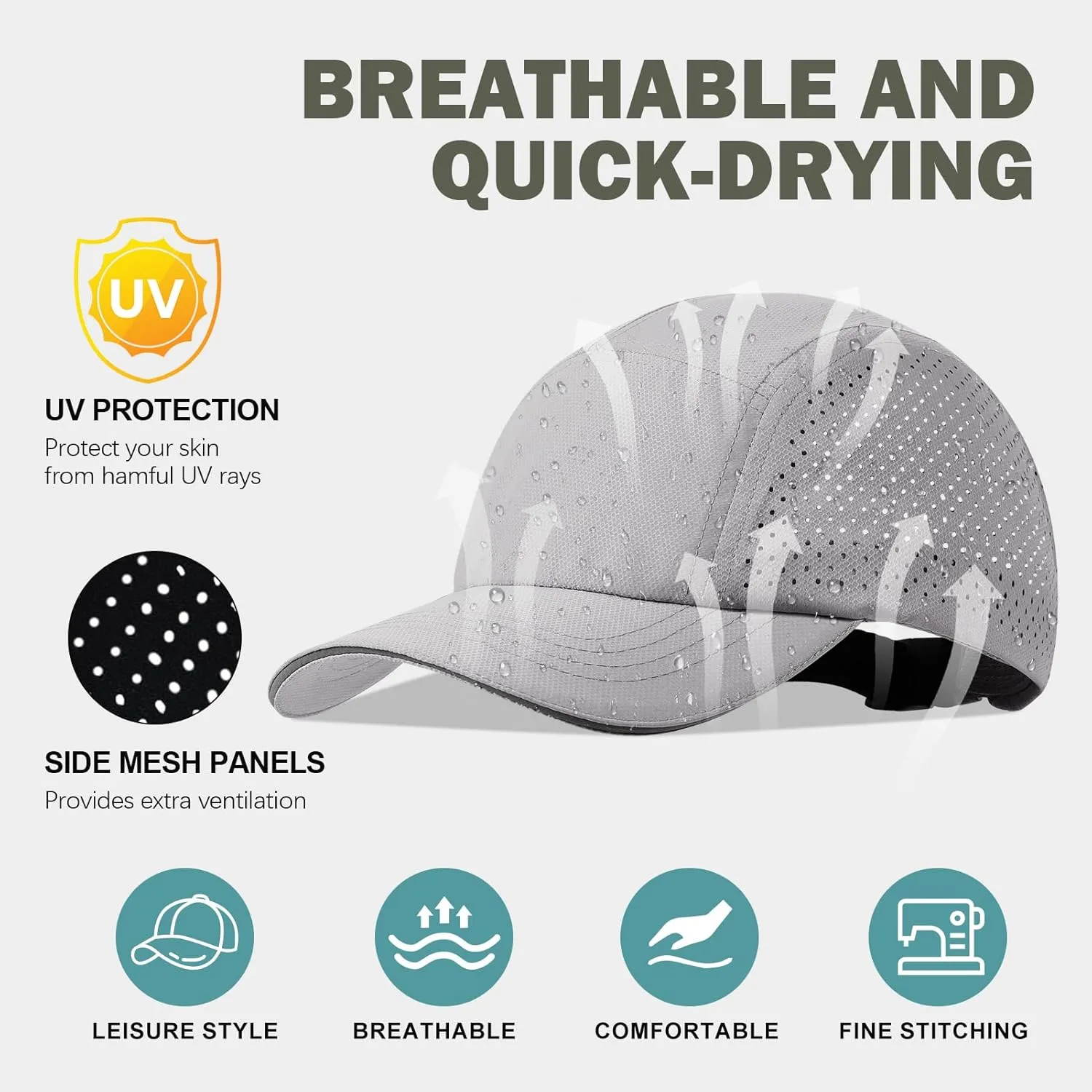 XXL Mens Quick Dry Baseball Cap Cooling Breathable Mesh Sports Cap Lightweight Run Hat with Reflective Trim