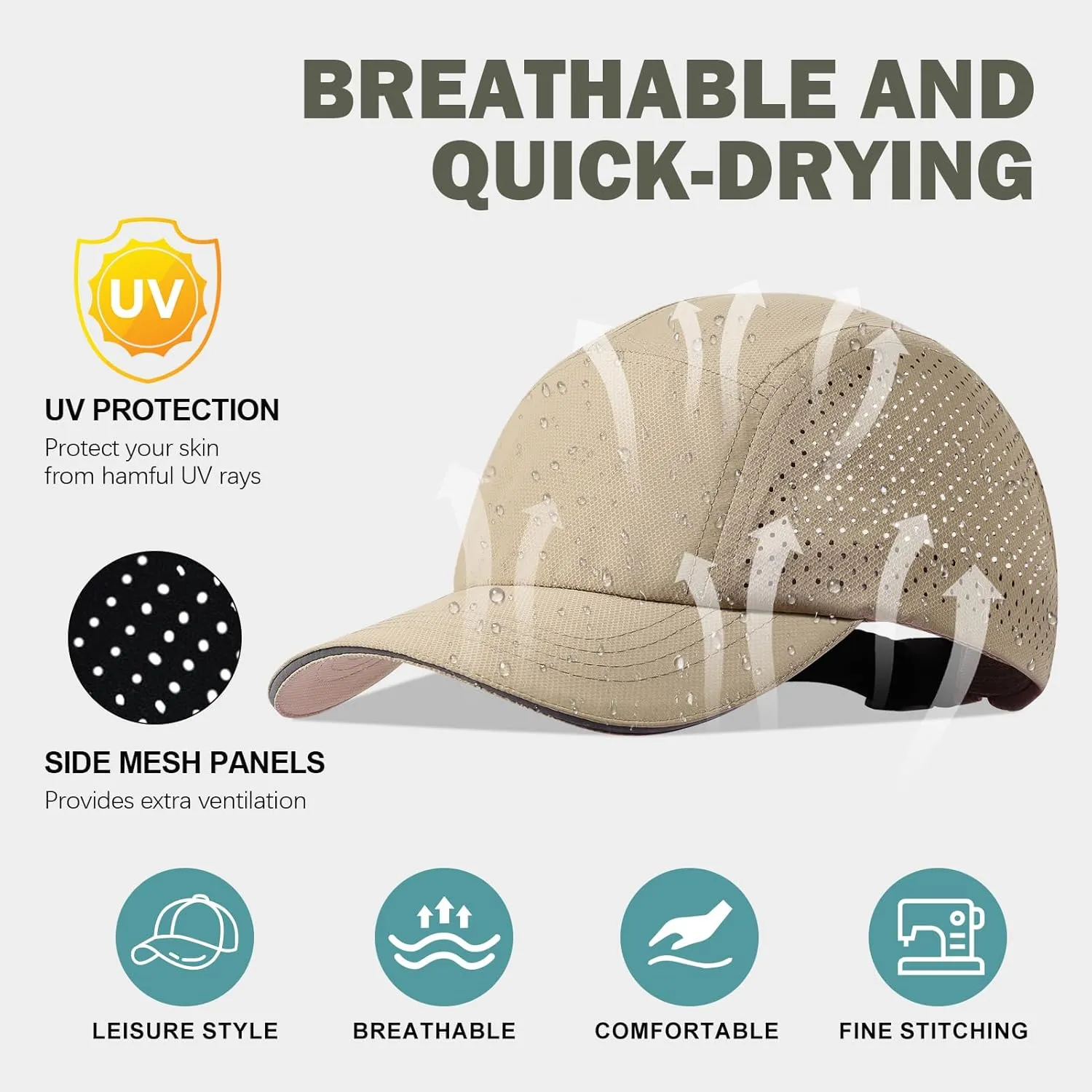 XXL Mens Quick Dry Baseball Cap Cooling Breathable Mesh Sports Cap Lightweight Run Hat with Reflective Trim