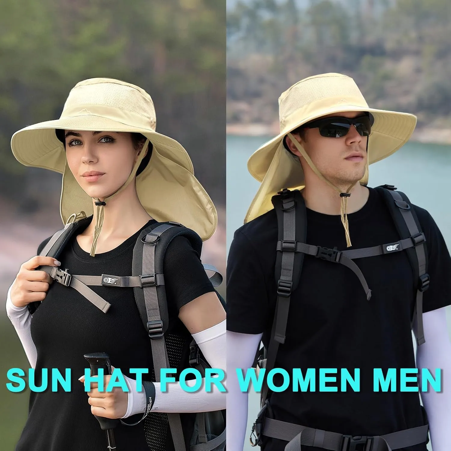 ZOORON Sun Hats for Men Women Fishing Hat with Neck Flap,UPF 50  Sun Hat Waterproof Wide Brim Bucket Hats for Safari Hiking